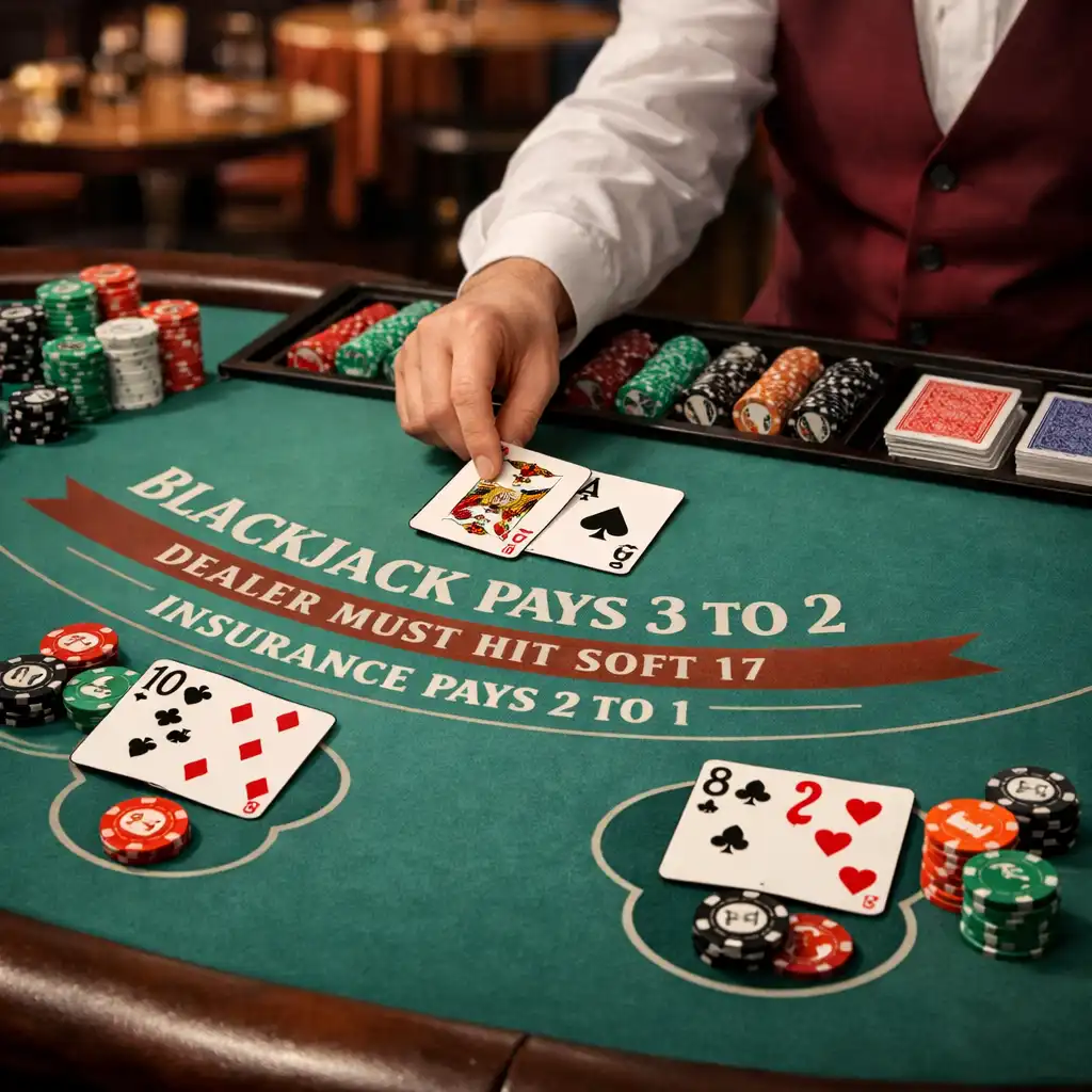 Table de blackjack physique avec cartes et jetons