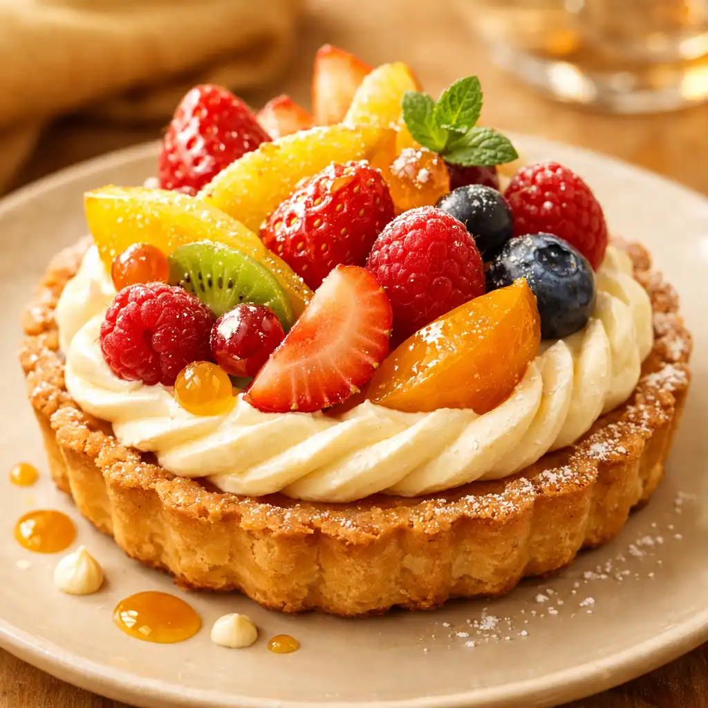 Dessert français élégant, tarte aux fruits avec crème